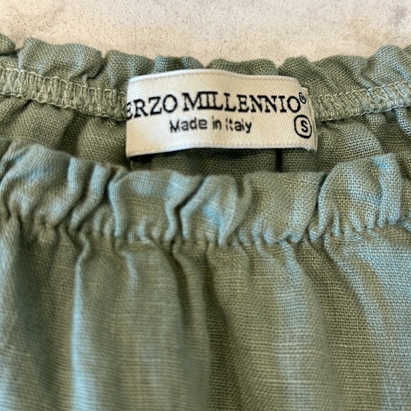 Terzo Millennio 100% Linen Made In Italy Sage Flutter Sleeve Hem Blouse Small - Picture 9 of 11